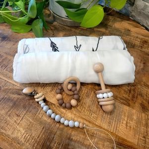 Gender neutral Baby Gift set, baby blankets, rattle, Teether toys